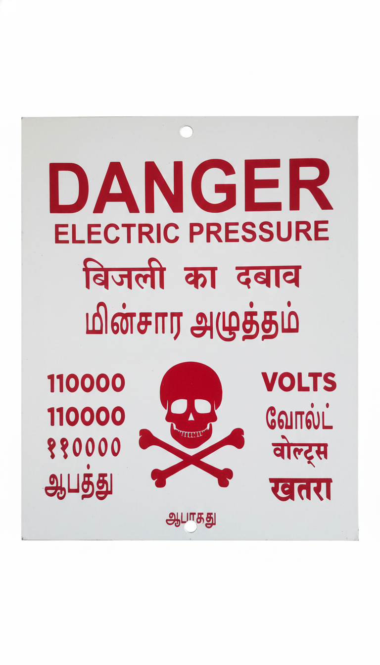 Danger Electrical Warning Sign Board, High Voltage 110000 Volts