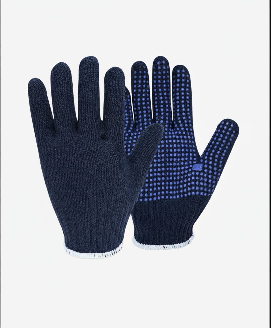 Cotton Knitted Single Dotted Gloves Navy Blue - FT605SD