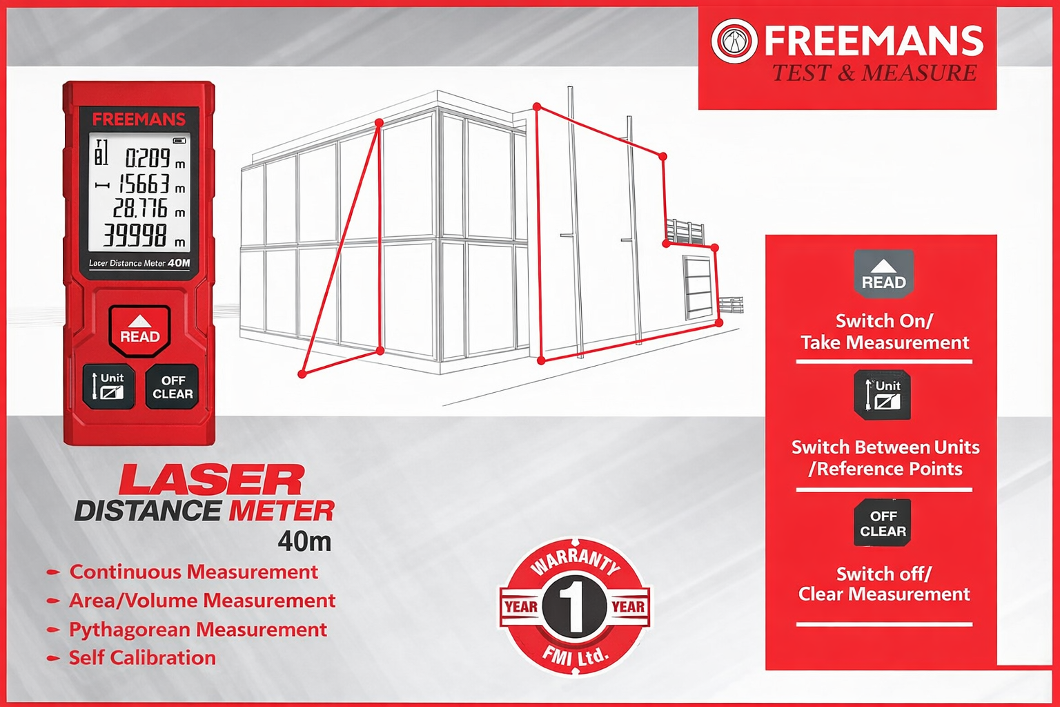 Freemans 40m ECO Laser Distance Meter